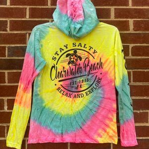 Tie Dye Surfshop Clearwater Beach Hooded Long Sleeve Graphic Tee